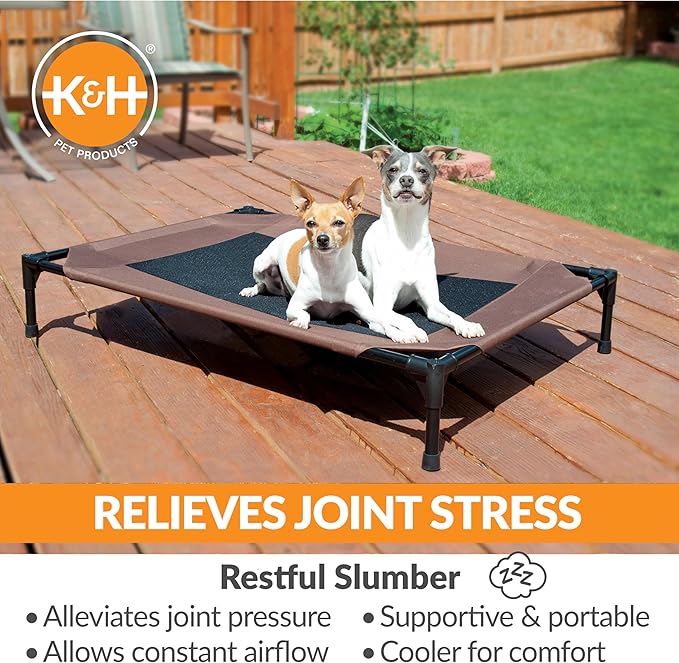 K&amp;H Pet Products Outdoor Elevated Dog Cot, Breathable Cooling Elevated Cot Hammock Pet Bed for Medium Dogs, Washable Mesh Cover, Raised Metal Frame, Collapsible, Portable - Medium 32 X 25 Chocolate
