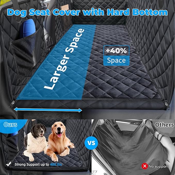 URPOWER Dogs Back Seat Extender with Non-Slip Blanket - Hard Bottom Dog Car Seat Cover &amp; Removable Dog Bed Mat, Waterproof Dogs Hammock for Car, SUV &amp; Small Truck, Pet Backseat Protector Holds 400lbs
