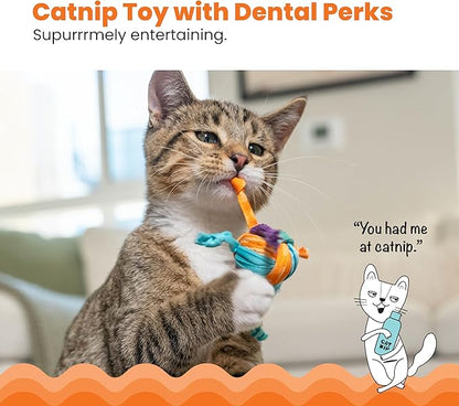 Catstages Catnip Tons of Tails – Interactive Catnip Dental Chew Toy for Cats with Rope, Ribbon &amp; Cotton for Batting, Chasing &amp; Chewing
