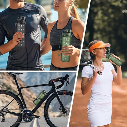 Enerbone Water Bottle, Leakproof BPA &amp; Toxic Free, Motivational Water Bottle with Times to Drink and Straw, Fitness Sports Water Bottle with Strap for Office, Gym, Outdoor Sports