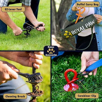 ROYAL-PAW Dog Tie Out Stake - for Large Dogs up to 210 lbs - Heavy Duty Dog Stake for Yard, Beach &amp; Camping Outside - Best in Ground Anchor for a Dog Cable, Leash, Lead Tether (1, Midnight Black)