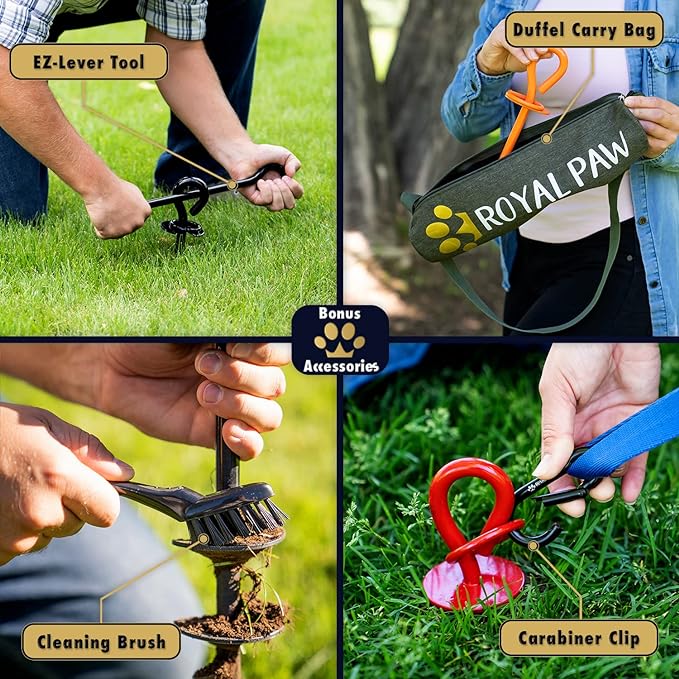 ROYAL-PAW Dog Tie Out Stake - for Large Dogs up to 210 lbs - Heavy Duty Dog Stake for Yard, Beach &amp; Camping Outside - Best in Ground Anchor for a Dog Cable, Leash, Lead Tether (1, Black)