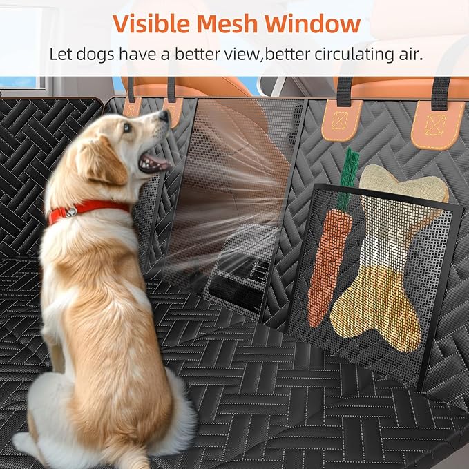 Dog Car Seat Cover for Back Seat,100% Waterproof &amp; Scratchproof Back Seat Pet Cover for Dogs,5MM PP Board Hard Bottom Dog Bed for Car,Supports 400lbs Back Seat Extender for Dogs for Car/SUV