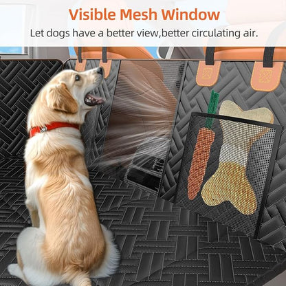 Dog Car Seat Cover for Back Seat,100% Waterproof &amp; Scratchproof Back Seat Pet Cover for Dogs,5MM PP Board Hard Bottom Dog Bed for Car,Supports 400lbs Back Seat Extender for Dogs for Car/SUV