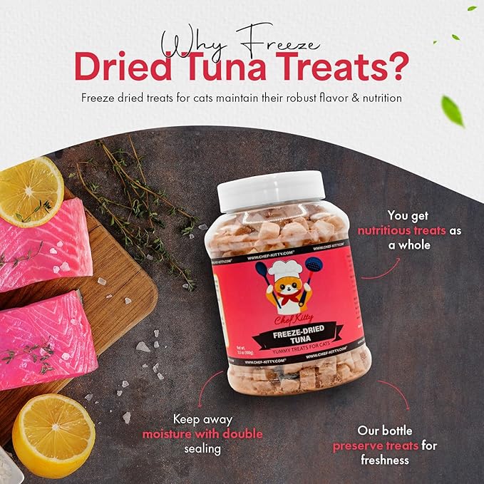 Freeze-Dried Tuna Treats for Cats &amp; Dogs – 100% Wild Caught, Single Ingredient, High-Protein, Healthy Snack – No Additives or Preservatives – 3.5oz - Inspected &amp; Tested in USA