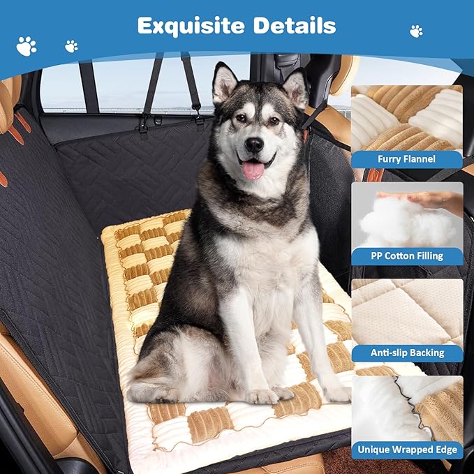 VClife Khaki Plaid Dog Car Bed Mat, Non-Slip Backseat Extender Pet Blanket, Washable Dog Bed Mat for SUVs, Sedans &amp; Small Trucks, Portable Travel Pad for Dogs, Wear Resistant, Pet Friendly, 51"×23.6"