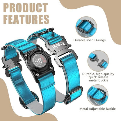AirTag Dog Collar - Leather Dog Collar with Airtag Holder | IP68 Waterproof AirTag Holder with Metal Buckle, Comfortable GPS Dog Collars Tracker for Medium Large Dogs (Blue, M)