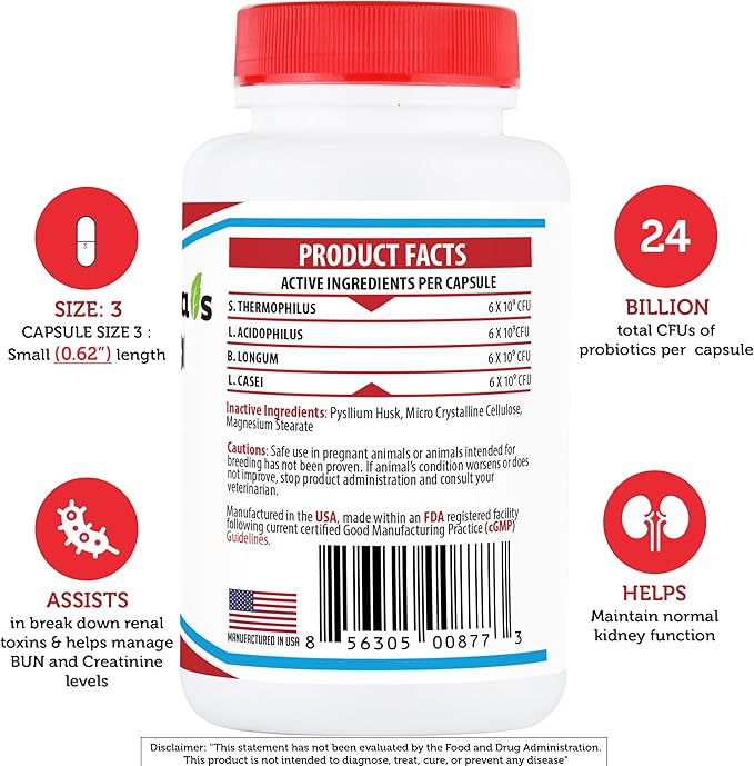 Azovast Plus Kidney Health Supplement for Dogs &amp; Cats, 720ct - NO Refrigeration Required - Help Support Kidney Function &amp; Manage Renal Toxins - Renal Care Supplement Capsule(U.S.A)(720 Caps)