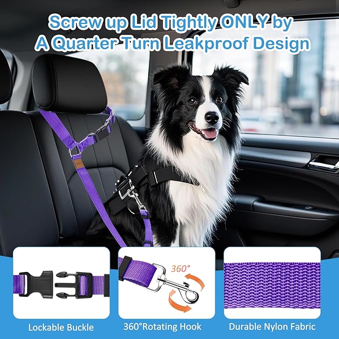 3 Pack Dog Seat Belt for Car, Car Headrest Restraint Adjustable Nylon Fabric, Dog Restraints Vehicle Seatbelts Harness (Black &amp; Red &amp; Purple)