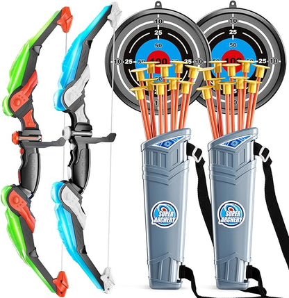 TEMI Bow and Arrow Set for Kids - Archery Toy Set - LED Light Up with Suction Cup Arrows, Target &amp; Quiver, Indoor and Outdoor Toys for Children Boys Girls
