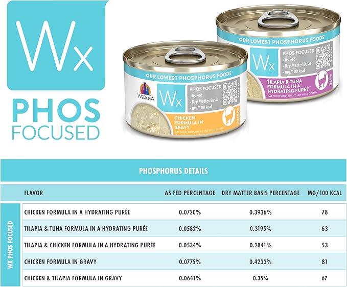 Weruva Wx Phos Focused, Chicken &amp; Tilapia Formula in Gravy, 3oz Can (Pack of 12)