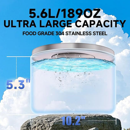 Dog Water Bowl No Spill, 5.6L/1.5 Gallon No Drip Slow Drinking Dog Water Bowl Dispenser Spill Proof, Large Stainless Steel Slobber Stopper for Messy Drinkers, Small Medium &amp; Large Dogs