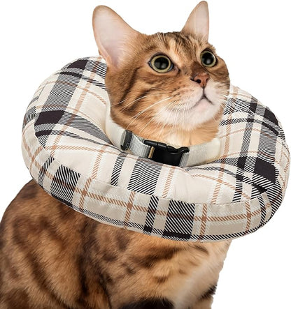 Cat Cone Collar Soft, Adjustable Plaid Elizabethan Cat Recovery Collar After Surgery to Prevent Licking &amp; Scratching Wound, Fits Small Medium Large Cats, Puppy, Small Dogs