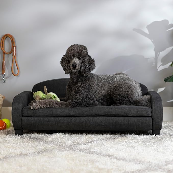 Paws &amp; Purrs Multi-Cat Sofa Bed – 41.5″ Wide Elevated Pet Couch with 3″ Foam Mattress, Removable Machine-Washable Cover – Stylish Indoor Pet Furniture for Two or More Cats and Dogs, Gray