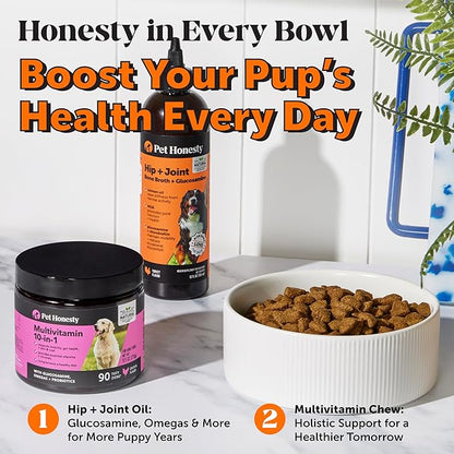Dog Joint Supplement with Salmon Oil for Dogs - Ease Stiffness, Reduce Discomfort &amp; Support Joint Mobility Liquid Supplement, Dog Food Topper Bone Broth with Glucosamine for Dogs (12 oz)
