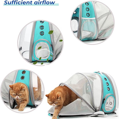 Lollimeow Cat Carrier Backpack, Bubble Expandable Backpack Carrier, Pets and Small Dogs,Airline-Approved, Designed for Travel, Hiking, Walking &amp; Outdoor Use (Back Expandable-Green)
