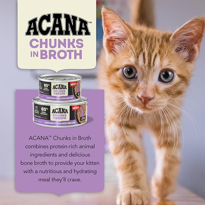 ACANA Chunks in Broth Wet Cat Food Chicken &amp; Salmon Recipe for Kittens 3oz Cans (12 Count)