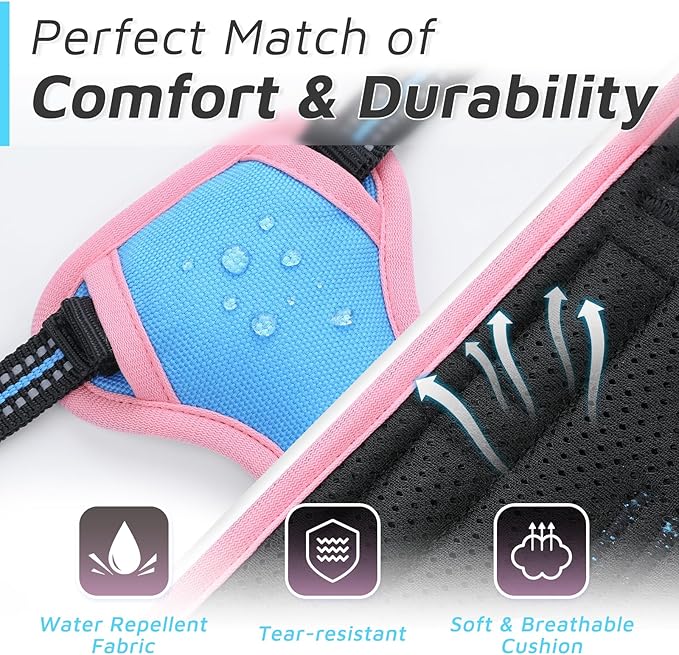 Eagloo Small Dog Harness No Pull, Service Vest with Reflective Strips and Control Handle, Adjustable and Comfortable for Walking, No Choke Pet Harness with 2 Metal Rings, Pink &amp; Blue, XS