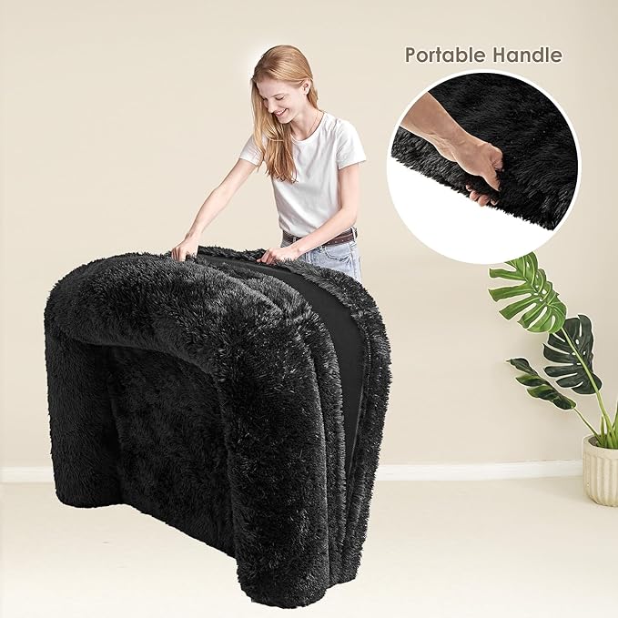 EHEYCIGA Foldable Human Dog Bed, Orthopedic Memory Foam Human Sized Dog Bed, Waterproof Pet Bed for People, Faux Fur Pet Couch for Adult, Black, 72"x44"x11"