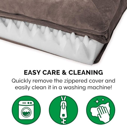 Furhaven Orthopedic Dog Bed for Large/Medium Dogs w/ Removable Bolsters &amp; Washable Cover, For Dogs Up to 55 lbs - Faux Fur &amp; Velvet Sofa - Driftwood Brown, Large