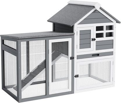 Rabbit Hutch 2-Tier, Small Wooden Chicken Coop for Outdoor Use - Weatherproof Small Animal Hutch with Non-Slip Ramp, 4 Access Doors &amp; Removable Tray for Rabbits, Guinea Pigs, Ferrets (Indoor/Outdoor)
