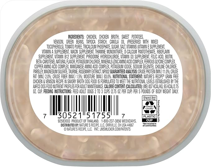 Nature’s Recipe Grain Free Wet Dog Food, Chicken &amp; Venison Recipe, 2.75 Ounce Cup (Pack of 12)