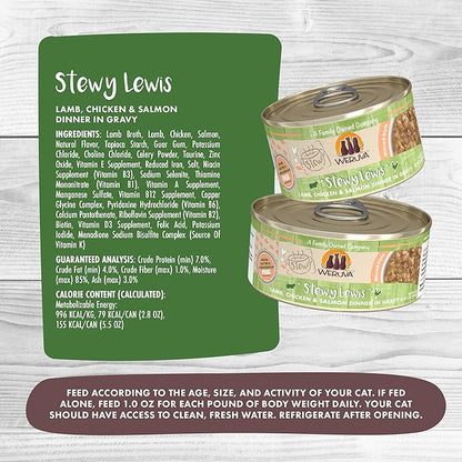 Weruva Classic Cat Stews!, Stewy Lewis with Lamb, Chicken &amp; Salmon in Gravy, 2.8oz Can (Pack of 12)