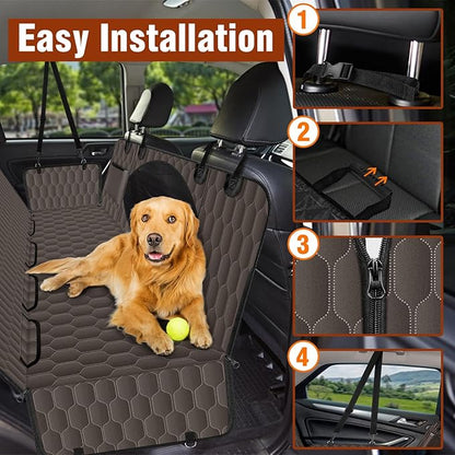 Waterproof Dog Car Seat Cover - Scratch Proof Nonslip Back Seat Hammock with Mesh Window &amp; Storage Pocket for SUVs/Trucks/Sedans-S, Brown/Black