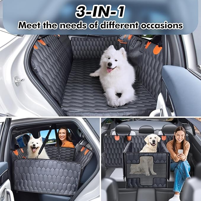 3-in-1 Convertible PU Leather Dog Car Seat Extender &amp; Booster Seat – 400lb Capacity, Waterproof, Hard Bottom, Scratch-Proof Hammock for Cars &amp; SUVs-L