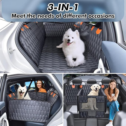 3-in-1 Convertible PU Leather Dog Car Seat Extender &amp; Booster Seat – 400lb Capacity, Waterproof, Hard Bottom, Scratch-Proof Hammock for Cars &amp; SUVs-L