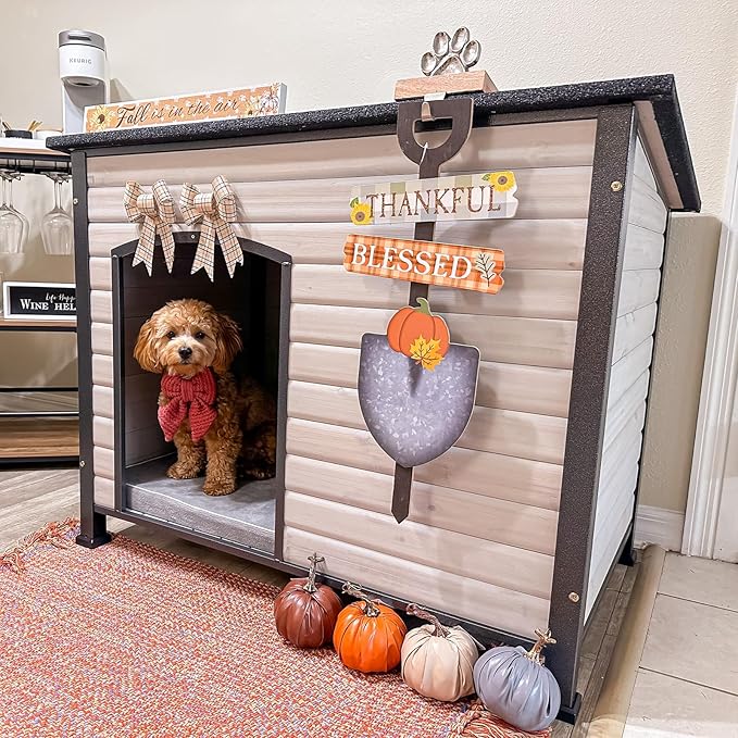 Aivituvin Large Dog House Outdoor Indoor Weatherproof Dog House for Small &amp; Medium &amp; Large Dogs with Unique All-Around Iron Frame＆Raised Feet（White）