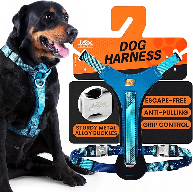 No-Pull Dog Harness with Handle - Escape Proof, Anti-Pulling, Grip Control, Multi-Angle Reflective for Safe Walks &amp; Training, Easy On &amp; Off, Metal Buckle–Pet Harness, Medium/Large Dogs- N H4- Blue