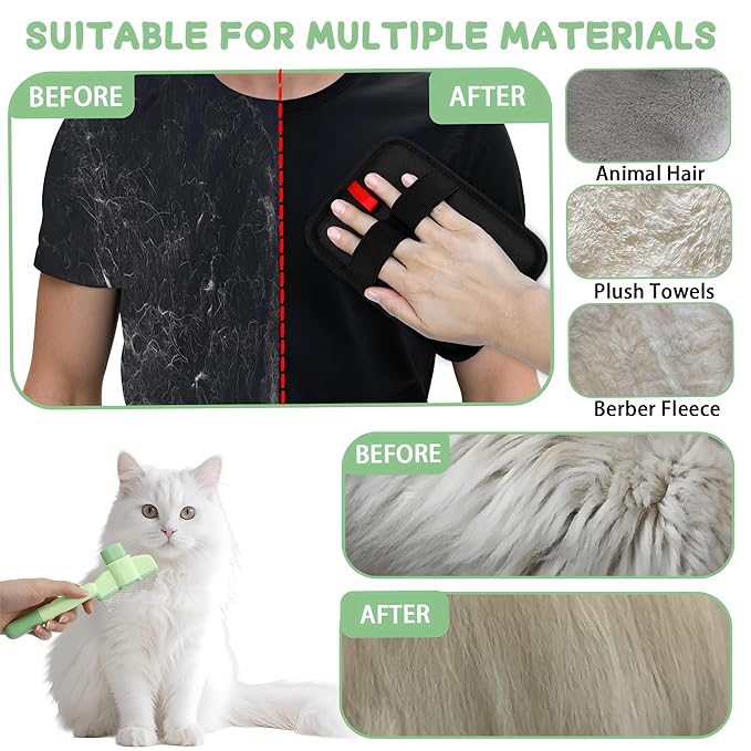 1 PCS Pet Hair Removal Glove w/ 2PCS Pet Combs,Electrostatic Gloves for Cats&amp;Dogs Flea Comb,Dog Comb,Cat Comb,Brush for Shedding,Reusable Animal Fur Removal Tool for Couch,Furniture,Carpet,Curtain