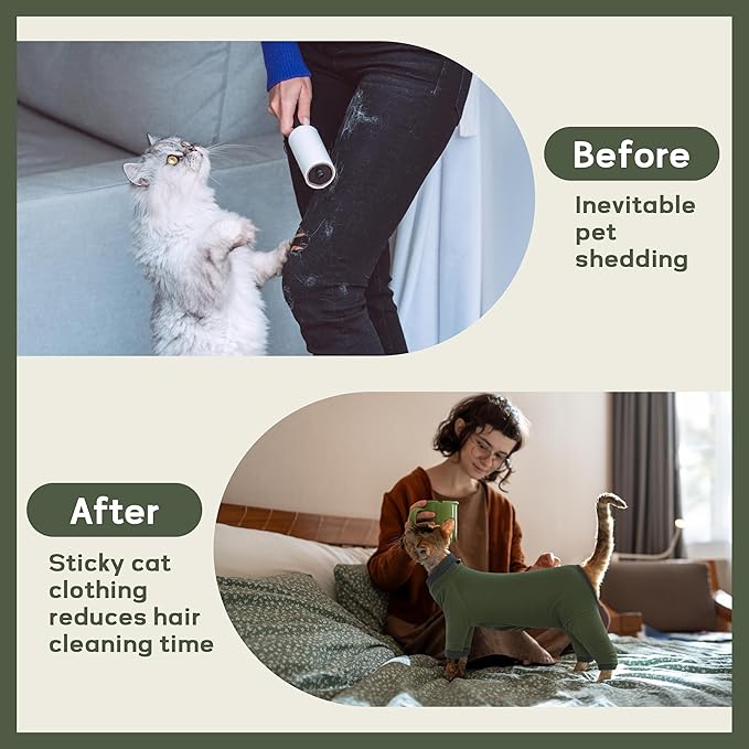PUMYPOREITY Sticky Cat Clothes - Soft Cat Sweaters &amp; Pajamas for Recovery &amp; Hair Loss Prevention, Green, XS