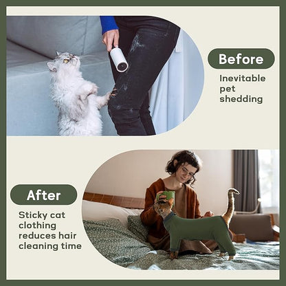 PUMYPOREITY Sticky Cat Clothes - Soft Cat Sweaters &amp; Pajamas for Recovery &amp; Hair Loss Prevention, Green, XS