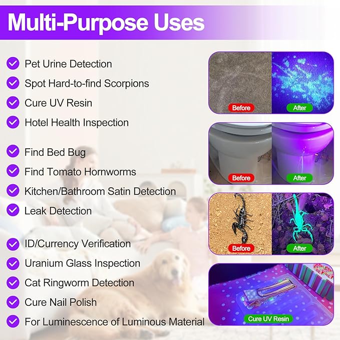 Black Light UV Flashlight,Vansky Blacklight 12 LED Urine Detector For Dog/Cat/Pet Urine &amp; Dry Stains and Bed Bug On Carpets/Rugs/Floor,Matching with Pet Odor Eliminator