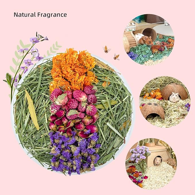 Niteangel Natural &amp; Soft Hamster Bedding Mate Small Animal Habitat Decor for Syrian Dwarf Hamsters Gerbils Mice Degus Bunny or Other Small-Sized Pet (Flowers Scent Path)