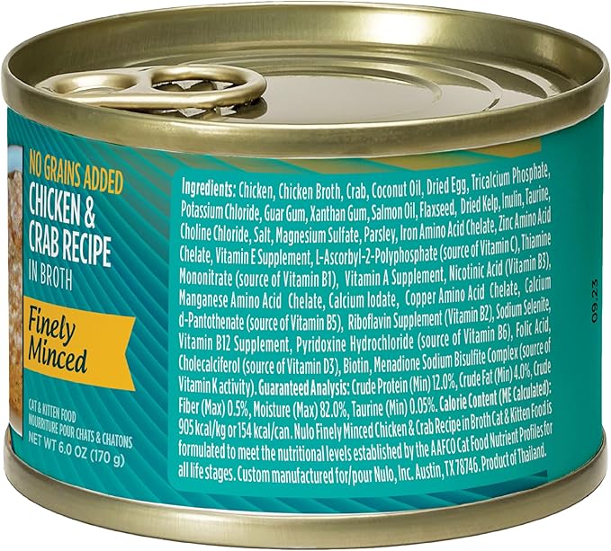 Nulo Finely Minced Chicken &amp; Crab Flavor Wet Canned Cat Food, 6.0 Ounce (Pack of 8)
