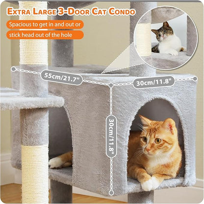 PAWZ Road Heavy Duty Cat Tree for Large Cats, 81 Inches Tall Cat Tower with 2 Perches, 2 Condos and Spacious Hammock, XL Extra Large Condo with 7 Scratching Posts for 20lb+ Adult Cats,Gray