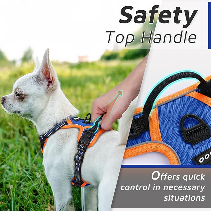 Eagloo Small Dog Harness No Pull, Service Vest with Reflective Strips and Control Handle, Adjustable and Comfortable for Walking, No Choke Pet Harness with 2 Metal Rings, Blue &amp; Orange, XS