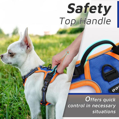 Eagloo Small Dog Harness No Pull, Service Vest with Reflective Strips and Control Handle, Adjustable and Comfortable for Walking, No Choke Pet Harness with 2 Metal Rings, Blue &amp; Orange, XS