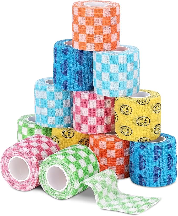 Vet Wrap Self Adhering Bandage Wrap Cohesive Bandage Multi-Function Wrap Tape for Dogs Cats Horses Birds Animals Non-Woven Strong Sports Tape for Wrist Healing Ankle Sprain &amp; Swelling 12 Rolls