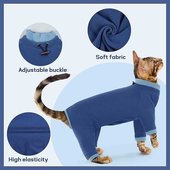 PUMYPOREITY Cat Hair Sticky Shirt – Breathable &amp; Lightweight, Reduces Shedding Fur Pajamas, Prevents Licking Wounds After Surgery, Blue, M