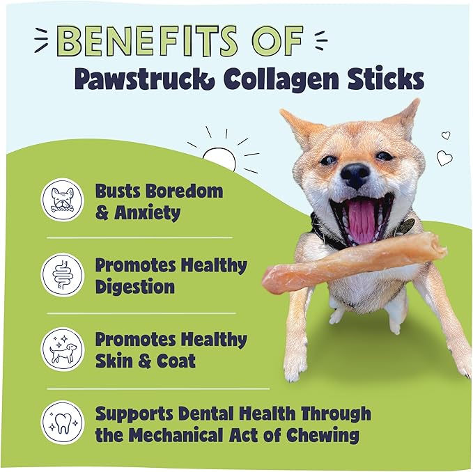 Pawstruck Natural 5-7" Beef Collagen Sticks for Dogs – Long-Lasting Rawhide Alternative, High Protein &amp; Low Fat with Chondroitin &amp; Glucosamine – 5 Pack