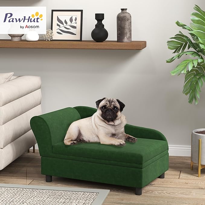 PawHut Luxury Fancy Dog Couch with Hidden Storage, Small Dog Sofa Bed with 2" Soft Foam, Modern Pet Furniture for Puppies &amp; Little Breeds, Green
