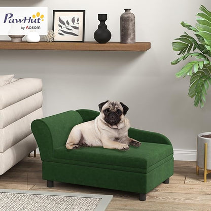 PawHut Luxury Fancy Dog Couch with Hidden Storage, Small Dog Sofa Bed with 2" Soft Foam, Modern Pet Furniture for Puppies &amp; Little Breeds, Green