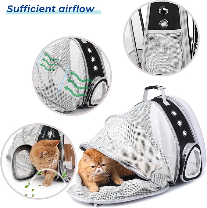 Lollimeow Cat Carrier Backpack, Bubble Expandable Backpack Carrier, Pets and Small Dogs,Airline-Approved, Designed for Travel, Hiking, Walking &amp; Outdoor Use (Back Expandable-Black)