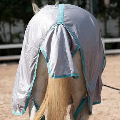 Horse Fly Sheet with Detachable Neck Cover &amp; Belly Wrap, Adjustable Fly Sheet for Horses, Ventilated Airflow Mesh Equine Cooling Summer Flysheet Grey 84