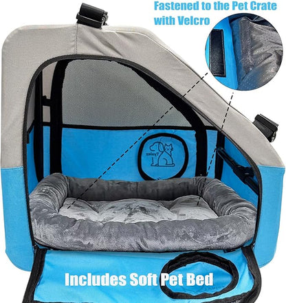 Small Portable Pet Crate for Car Travel, 19"x19"x17" Foldable Dog &amp; Cat Carrier with Secures Seatbelt &amp; Headrest Strap, Oxford Soft-Sided Pet Kennel with Removable Bed for Small Pets
