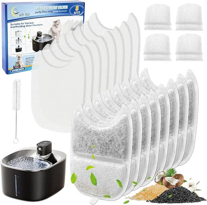 8+8 Set Cat Water Fountain Filters &amp; Pump Sponges for 135 fl oz/4L Wilreless Cat Water Fountain, Replacement Filters &amp; Sponges Pet Drinking Fountain Battery Operated for YPD-C004S,YPD-C004P